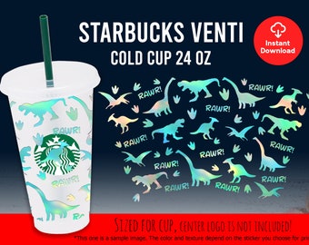 Envoltório completo de dinossauro, dinossauro fofo, dinossauro T-rex bebê dinossauro Venti copo frio 24Oz Svg Png Eps arquivos (sem corte de círculo para logotipo)