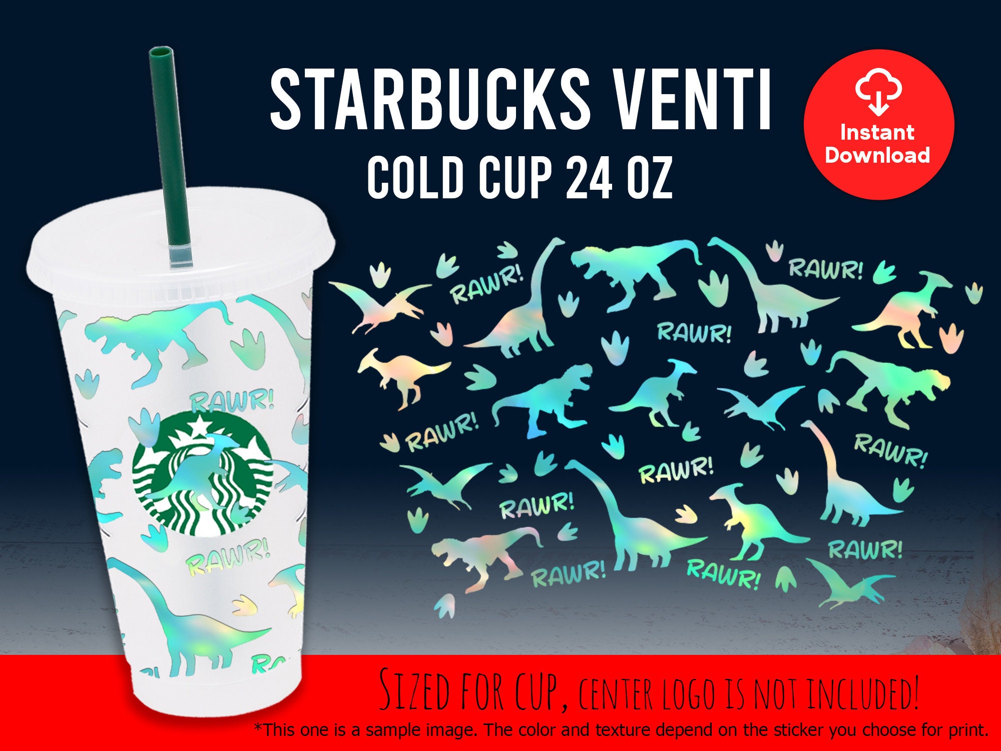 Full Wrap Dinosaur Starbucks Venti Cold Cup 24Oz Svg Png Eps | Etsy