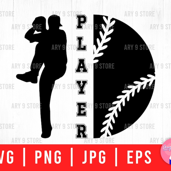 Pitcher Player Name Svg Png Eps Jpg Files | Baseball Player Name Template Svg | Baseball Custom Name File For DIY T-shirt, Sticker, Gifts