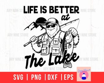 Life Better At The Lake Fishing Dad Life Shirt, Bigfoot Camping Lover For Fathers Day Gift, Vintage Retro Sunset Svg Digital Download Png