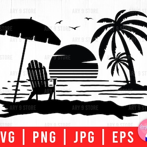 Summer Scene With A Beach Chair With Palm Trees, Beach Time, Summer Vacation Svg Png Eps Jpg Files For DIY T-shirt, Sticker, Mug, Gifts