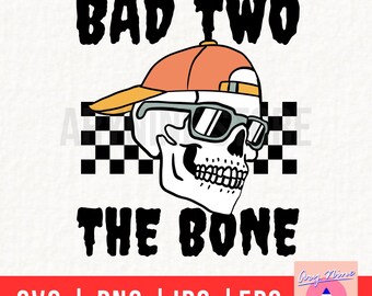 Bad Two The Bone With Skull Boy Ghost, Retro Skull Skeleton, Hot Ghoul Fall Boys Fall Svg Png Eps Jpg Files For DIY T-shirt, Sticker, Mug
