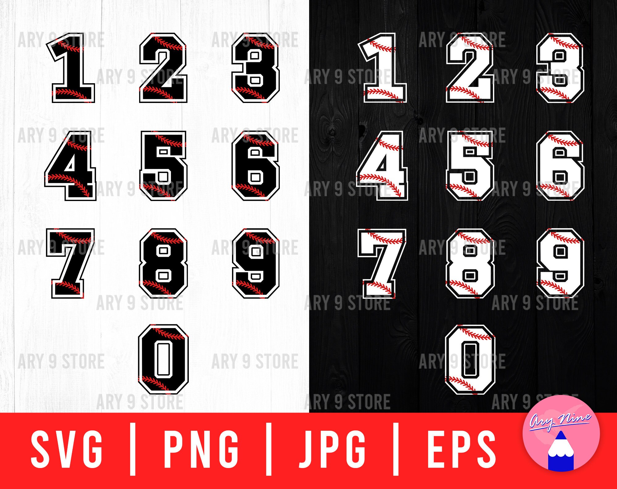 Baseball Number Bundle Svg Png Eps Jpg Files Black And White Etsy