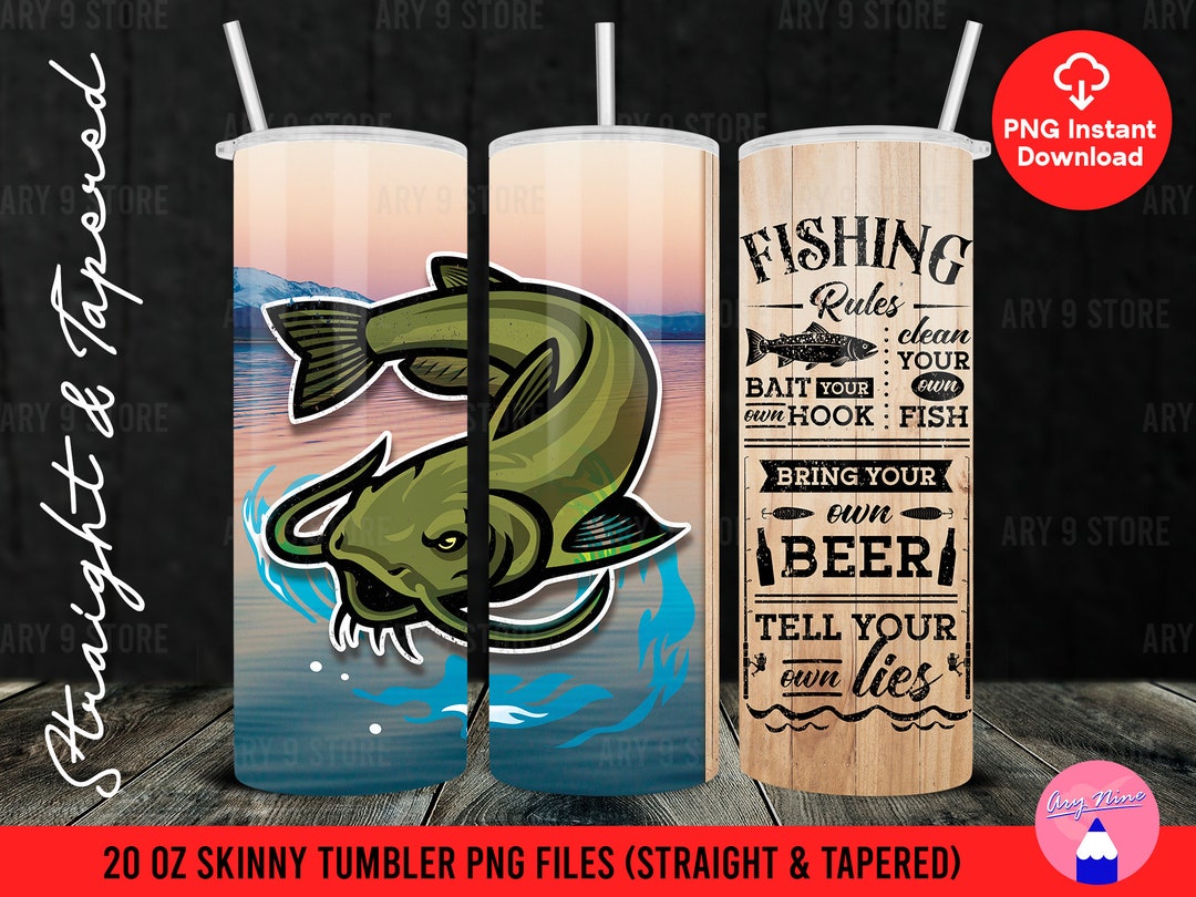 Fishing Rules With Catfish, Fisherman Gifts, Lake Life Vacation 20oz