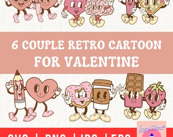 6 Couple Retro Cartoon For Valentine, Retro Cartoon Bundle, 90s Cartoon Characters, Cartoon Character Drawing Svg Files Digital Files
