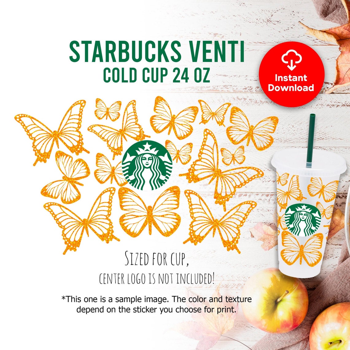 Download Full Wrap Monarch Butterfly Starbucks Venti Cold Cup 24Oz ...