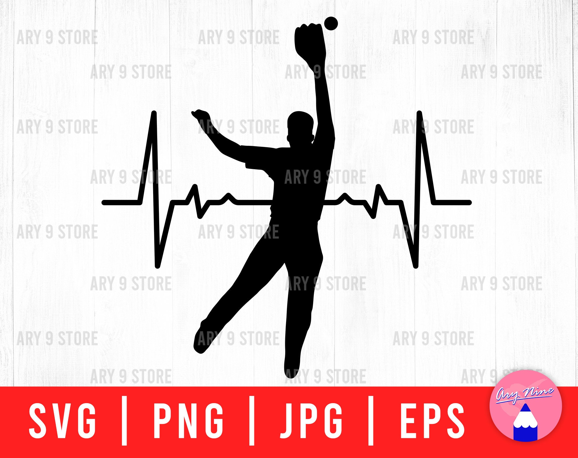 Softball Player Heartbeat Svg Png Eps Jpg Files Baseball Etsy