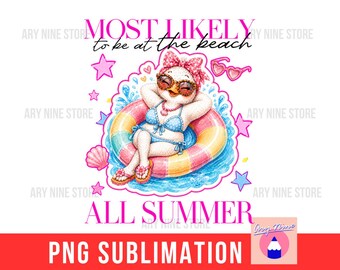 The Most Likely To Be At The Beach, Silly Teacher Goose Vacay Summer Break Relax On Swiming Ring On The Sea PNG For Vacation 2026 Shirt Gift