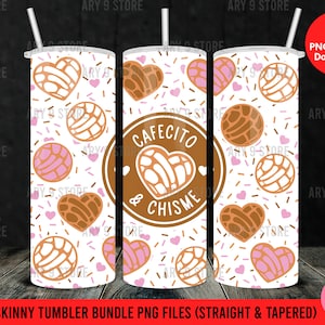 Cafecito And Chisme, Heart Conchas, Mexican Concha 20oz Skinny Tumbler Sublimation Design (Straight&Tapered) PNG Files