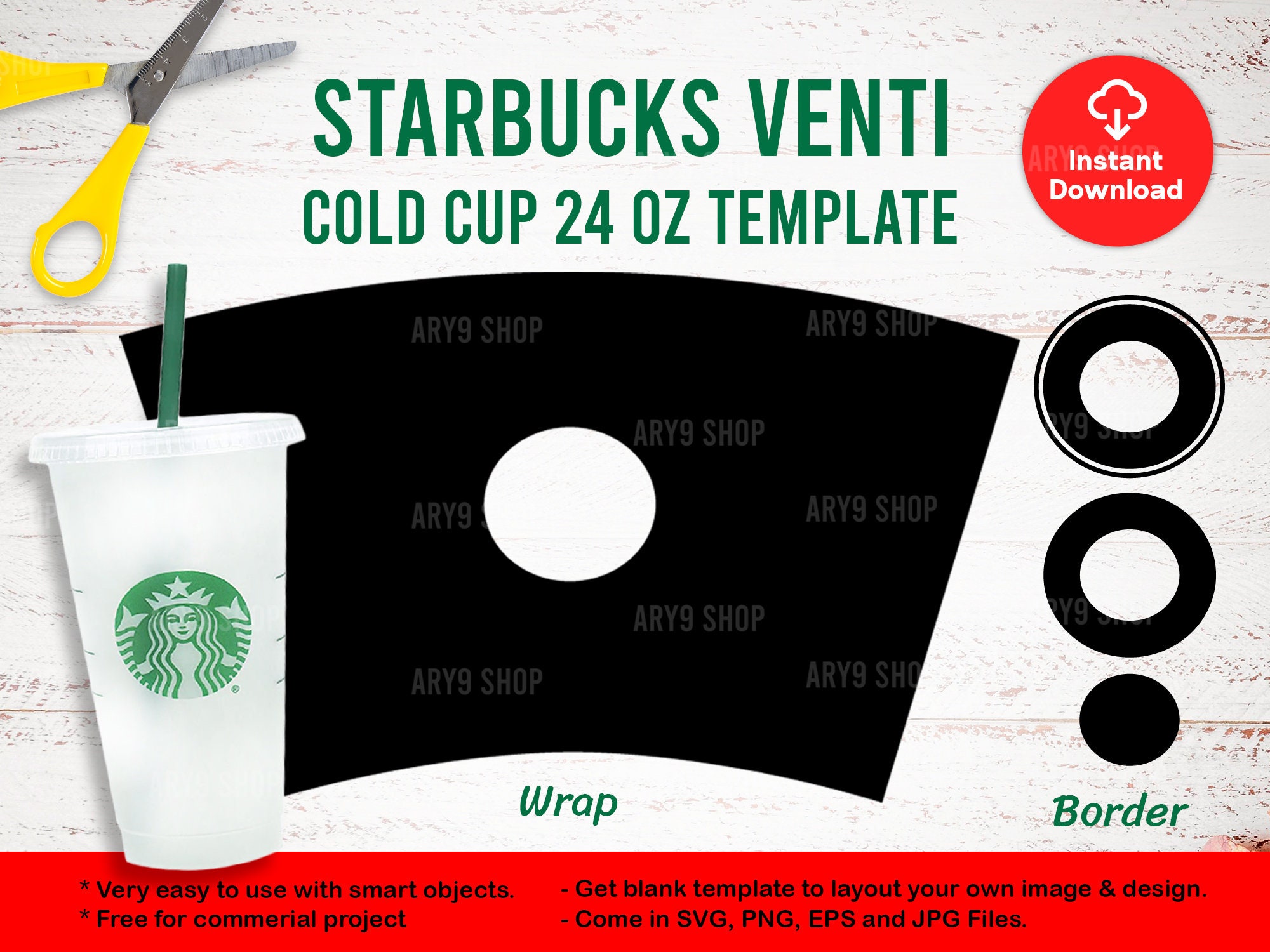 Starbucks Template for Venti Cold Cup 24oz Svg Png Eps Jpg Etsy UK