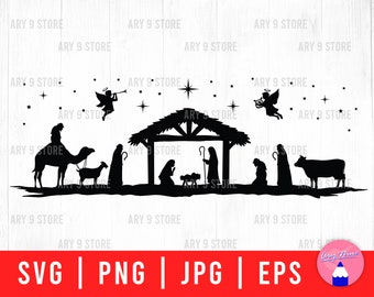 Nativity Scene Svg Png Eps Jpg Files | Christmas Night Digital Files | Christmas Decoration Files For DIY T-shirt, Sticker, Mug, Gift