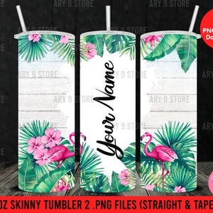Wood Flower With Flamingo And Summer Leaf 20oz Skinny Tumbler Sublimation Design For Straight&Tapered PNG Files