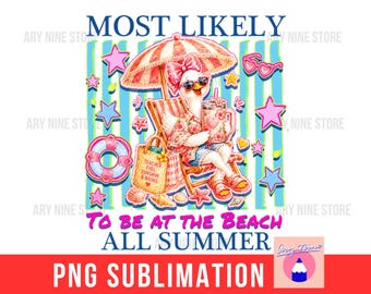 Most Likely To Teacher Summer, To At The Beach All Summer, Schools Out Summer Goose Teacher Striped PNG Sublimation For T-shirt, Glass Wrap