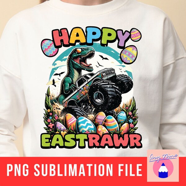 Happy East Rawr, Easter Dinosaur Png, Easter T-rex, Monster Truck Png, Kids Easter, Boy Easter, Easter Toddler Boy PNG Sublimation Design