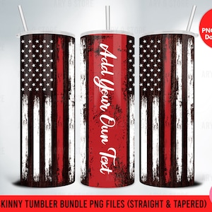 American Flag Red Line With Black Wood For Add Your Own Text 20oz Skinny Tumbler Sublimation Design Straight & Tapered PNG Files