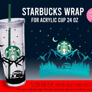 Full Wrap Camping Car And Campfire, Camp Car In Forest, Camping Squad, Happy Camper Wrap For 24 Oz Venti Cold Cup svg png eps files