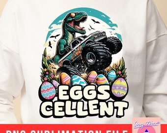 Watercolor Eggs Cellent, Easter Day Png, Dinosaur With Monster Truck Png, Easter T-rex Png, Boys Easter, Easter Eggs PNG Sublimation Design