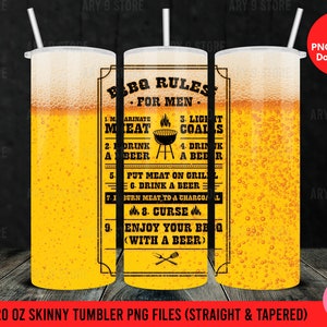 Beer Rules For Men, BBQ Dad Summer Parties, Summer Outdoor BBQ 20oz Skinny Tumbler Sublimation Designs Straight & Tapered PNG Files