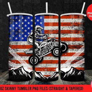 Four Wheeler With American Flag, ATV Dirt Bike, Independence Day 20oz Skinny Tumbler Sublimation Design Straight & Tapered PNG Files