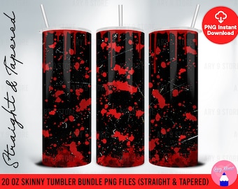 Blood Splatter With Black Background, Red Blood Drip, Crime Scene 20oz Skinny Tumbler Sublimation Design Straight & Tapered PNG Files