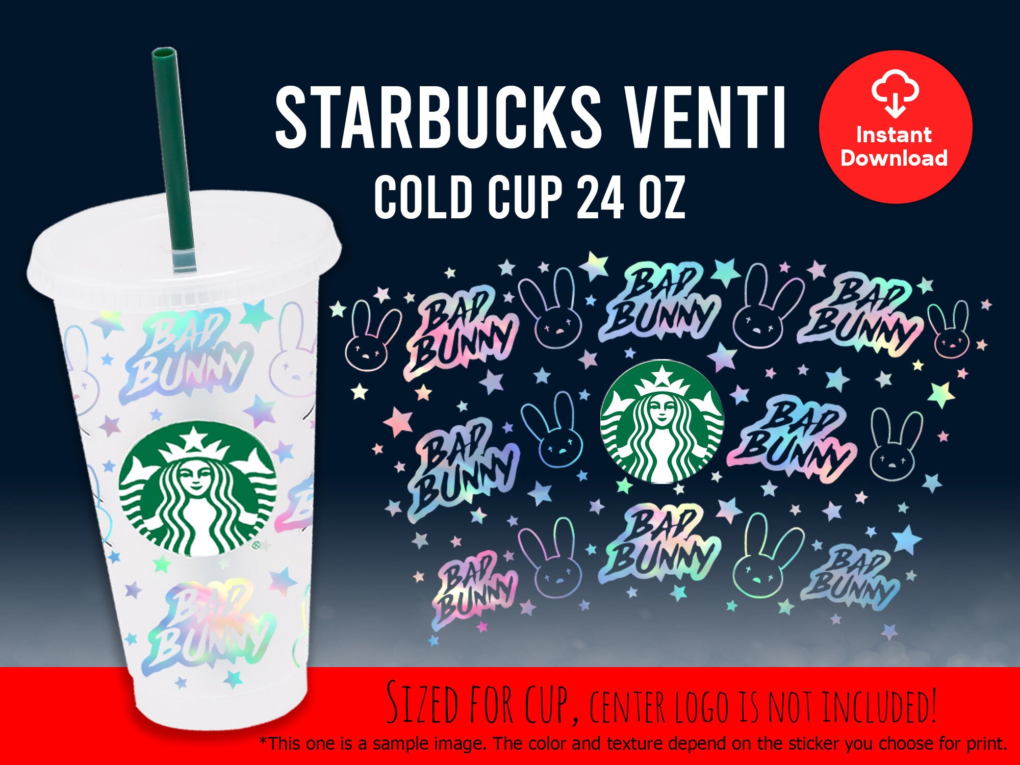 Download Full Wrap Bad Bunny texto con Estrella Starbucks Venti ...