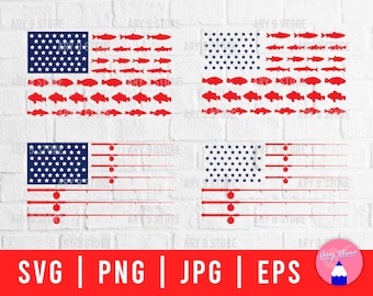 Pesca con bandiera americana SVG / Design patriottico del pescatore (download digitale) / Pacchetto di file per la pesca estiva in spiaggia del 4 luglio, ideale come regalo per una maglietta