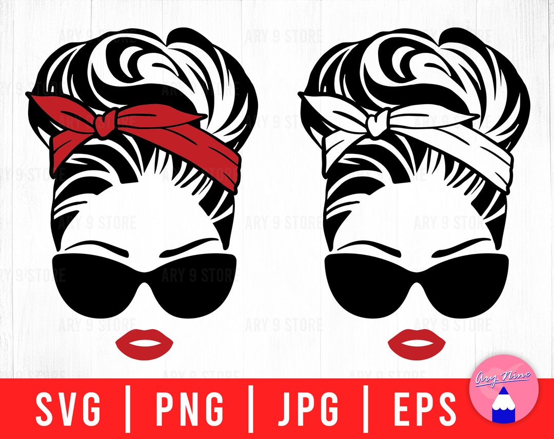 Messy Bun Mom Red Headband and Red Lips Mother's Day Etsy