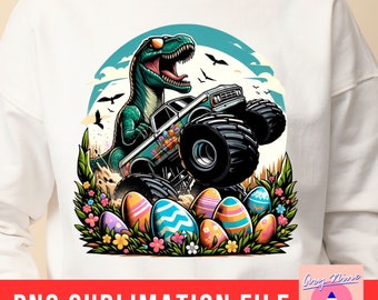 Frohe Ostern, Ostern Dinosaurier Mit Monstertruck, Kinder Ostern, Junge Ostern, Ostereier PNG Sublimationsdesign