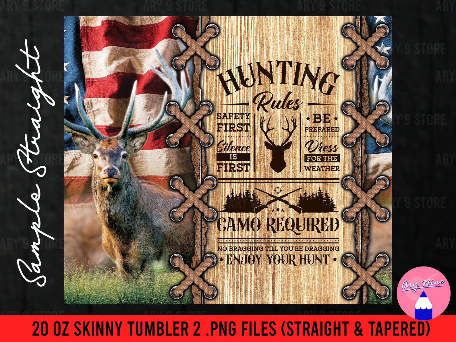 Deer Hunting Rules With Wood and American Flag Background 20oz Etsy