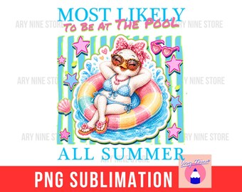 The Most Likely To Be At The Pool, Vacay Summer Break PNG Silly Teacher Goose On Swiming Pool For T-shirt, Sublimation Tumbler, Libbey Glass