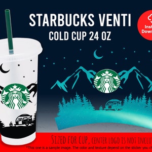 Full Wrap Camping And Forest At Night, Happy Camper, Outdoor Adventure, Summer Vacation Wrap For 24 Oz Venti Cold Cup svg png eps Files