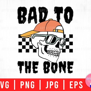 Bad To Bone With Skull Boy Ghost, Retro Skull Skeleton, Hot Ghoul Fall Boys Fall Svg Png Eps Jpg Files For DIY T-shirt, Sticker, Mug, Gifts