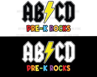 ABCD Pre-K Rocks, Back To School Rock Music Gift, Teacher Appreciation Gift Png Sublimation Digital Download For T-Shirt Sticker Tumbler
