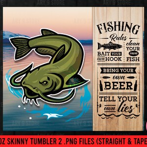 Fishing Rules With Catfish, Fisherman Gifts, Lake Life Vacation 20oz