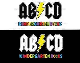 ABCD Kindergarten Rocks, Back To School Rock Music Gift, First Day New Teacher Png Sublimation Digital Download For T-Shirt Sticker Tumbler