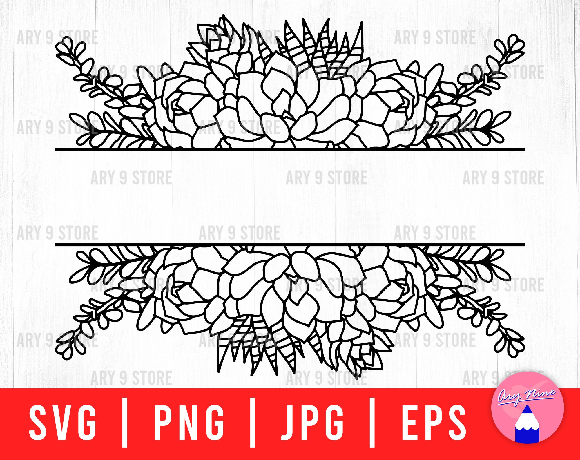 Flower And Succulent Frame Svg Png Eps Jpg Files | Succulent Border Svg |  Flower Border Svg File For DIY T-shirt, Sticker, Mug, Sticker, image size:2000x1586