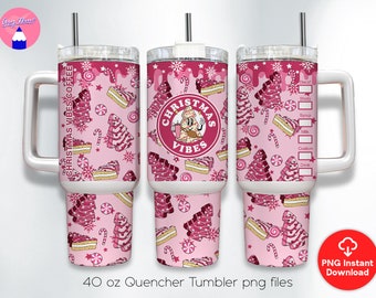 Pink Drip Christmas Vibes Coffee With Pink Christmas Tree Cakes, Christmas Cookies 40oz Quencher Tumbler Sublimation Design PNG Files