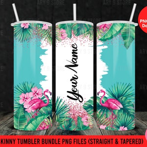 Summer Flamingo Text Your Own Name With Green Background 20oz Skinny Tumbler Sublimation Design For Straight&Tapered PNG Files