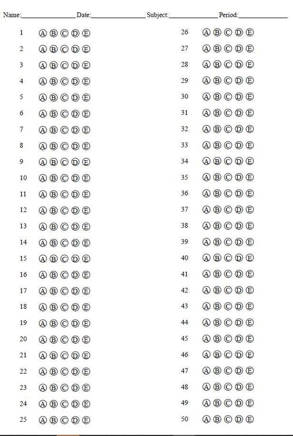 Printable Bubble Sheet