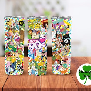 Love the 90s 20 oz skinny tumbler- Rugrats, TMNT, Sailor Moon, Pinky and the Brain, CatDog travel tumbler- hot or cold drinks and cans