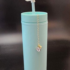 Cute Tumbler Initial Charm can be used on 40oz handled tumber or over straw on any size tumbler Charm avail in pink, black, and white image 3