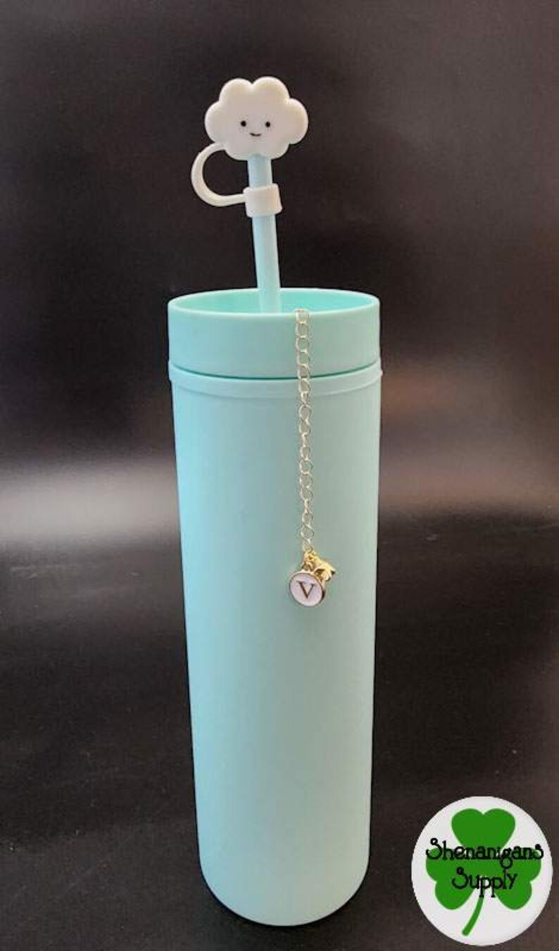 Cute Tumbler Initial Charm can be used on 40oz handled tumber or over straw on any size tumbler Charm avail in pink, black, and white image 3