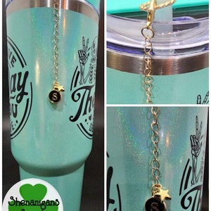 Cute Tumbler Initial Charm can be used on 40oz handled tumber or over straw on any size tumbler Charm avail in pink, black, and white image 6