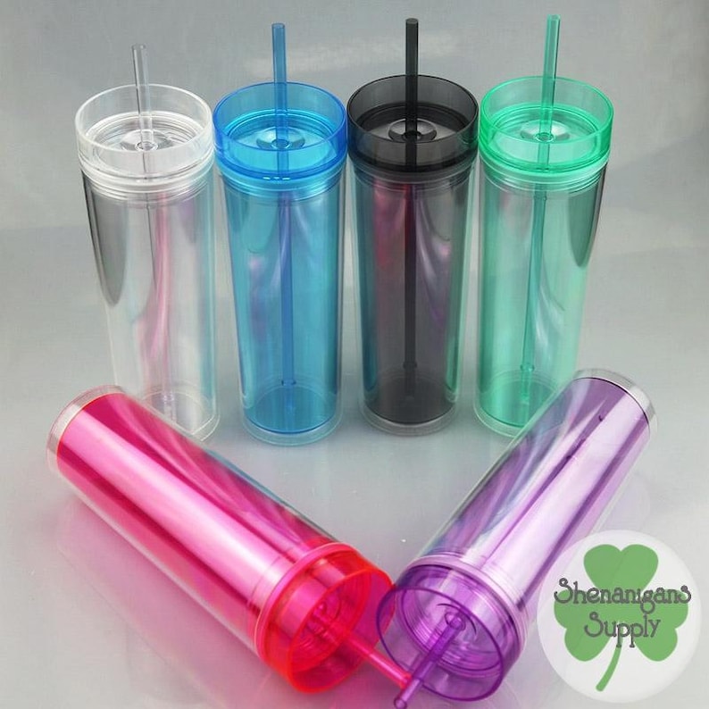 16 Oz Skinny Acrylic Water Bottle Double Walled Tumbler Etsy