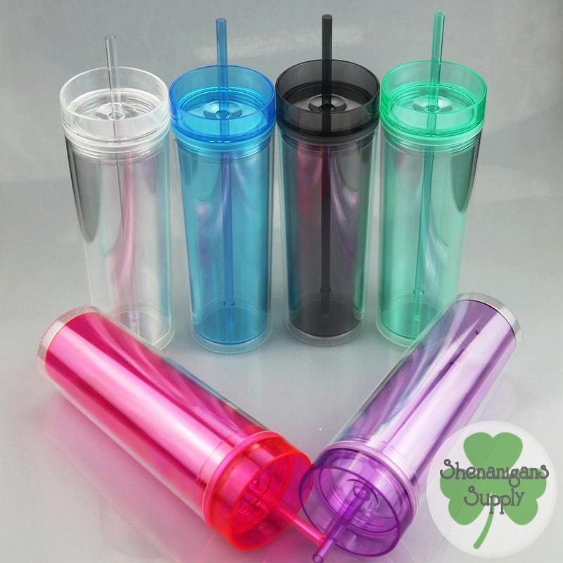16oz Matte Skinny Tumbler pack of 2 With Lids and Straw Acrylic