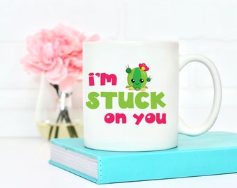 I'm stuck on you - cactus  - ceramic cup - Can be personalized~  Dishwasher/Microwave safe