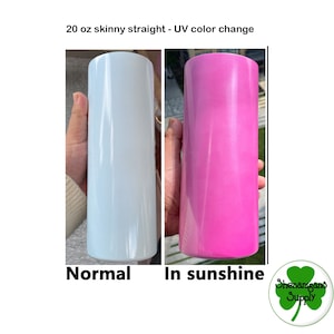 UV Color Changing White to Pink 20 ounce sublimation skinny straight stainless steel blanks - great for Cricut Mug Press or other heat press