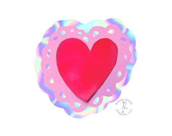 Set of 6 Heart Stickers – Holographic/Glossy (1” x 1”) | Die Cut Art Stickers for Scrapbooking & Journals