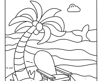 Beach Coloring Page Etsy