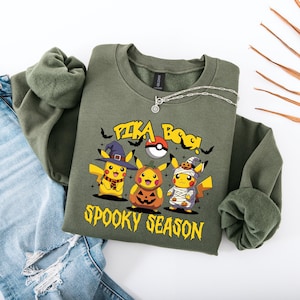 Pikachu Halloween Sweatshirt – Pika Boo Spooky Season Hoodie, Funny Cute Anime Fall Outfit Gift for Fans, Kids, Kawaii Pumpkin Pikachu Shirt
